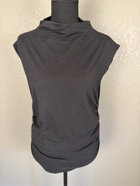 Maeve Black Cap-Sleeve Mock Neck Tank